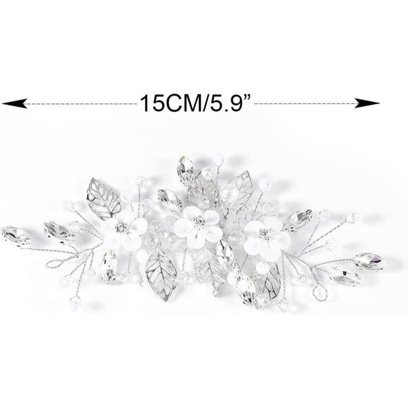 ❤️Women Silver Flower Bride Hair Vine Leaf  Hair Piece Beaded Headpieces Jewelry - Picture 5 of 9